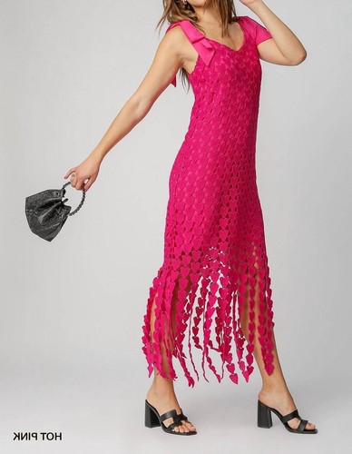 Umgee Maxikleid Herz Spitze Fransen Hot Pink