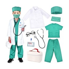 Kids Doctor Costume Pretend Play Kit with Lab Coat Carrying Bag Acc... Fast Ship
