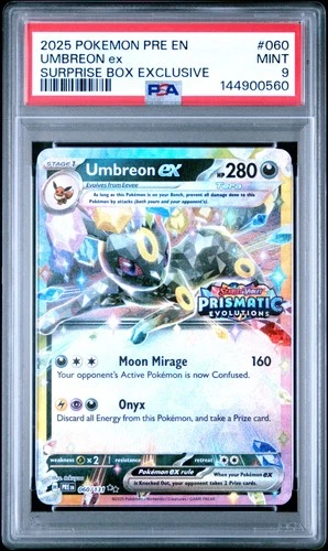 2025 POKEMON PRE EN-PRISMATIC EVOLUTIONS SURPRISE BOX EXCLUSIVE UMBREON EX PSA 9