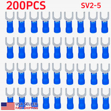 200pcs Blue 5mm Stud Fork Spade Terminal Insulated Crimp 16-14AWG Wire Connector