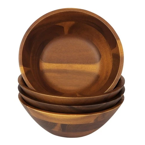 AIDEA Acacia Wooden Serving Bowls, 7 Inch Set of 4 for Salad, Soup, Noodle an...