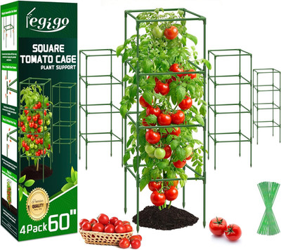 4 Pack Square Tomato Cages- 60 Inch Heavy Duty Tomato Trellis for Climbing Plant