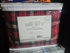 HEAVY WEIGHT FULL Size Cotton Flannel Sheet Set -PLAID RED BLACK