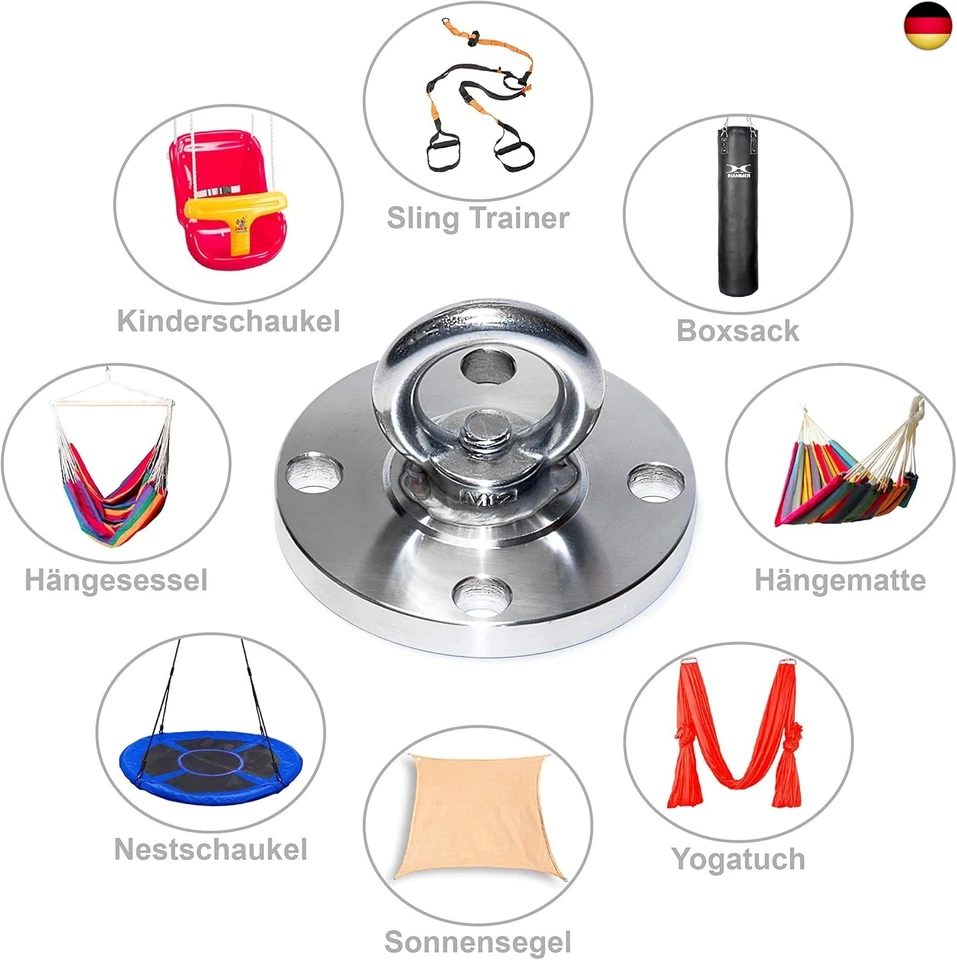 Premium Edelstahl Halterung bis 250 kg für Hängesessel Hängematte Boxsack Sling - Bild 4 von 4