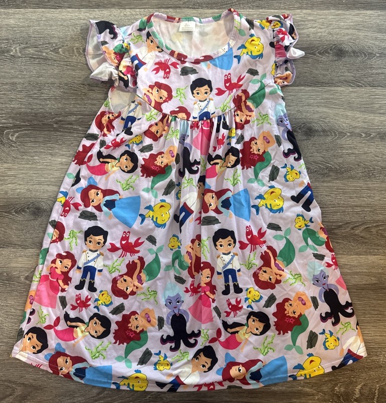 Disney Inspired Purple The Little Mermaid Ariel Princess Flutter Dress Size 8/9