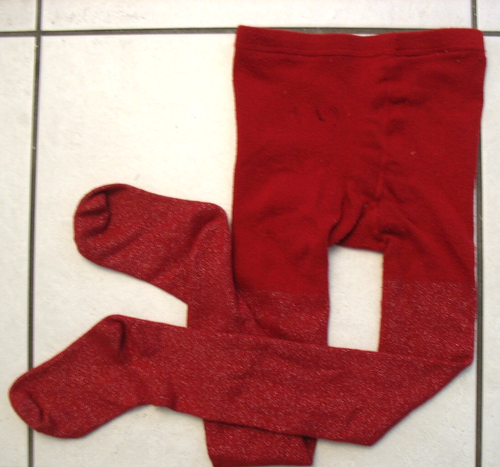 CARTER'S - 8 & UP - RED WITH SILVER SPARKLE - COTTON BLEND FOOTED TIGHTS - Picture 2 of 2