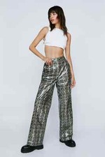 Nasty Gal Croc print Faux Leather Trouser Wide Leg Size 6 new