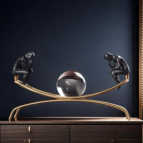 The Thinker Thinking Man Statue with Crystal Ball Sculpture Figurine, Home Offic