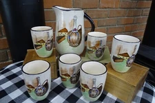 Vintage Capri by Royal Sealy Ceramic Pitcher and 6 Cups/Glasses
