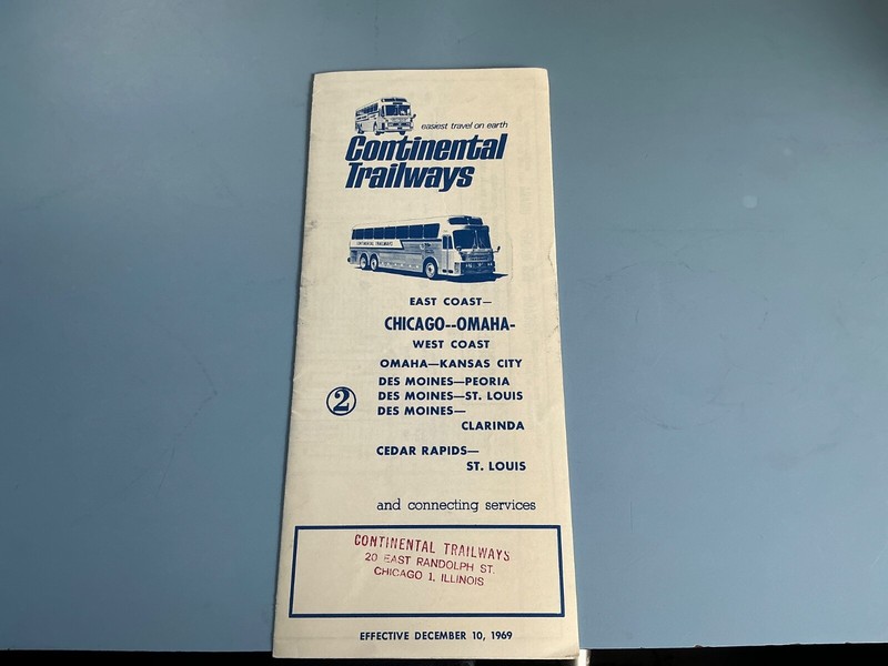 Continental Trailways Chicago-Omaha Timetable 1969