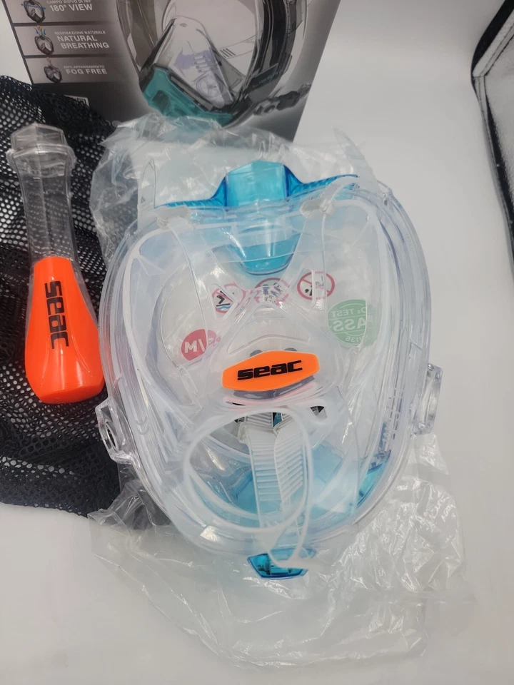 SEAC Libera Full Face Snorkeling Mask - Small/Medium - Aquamarine/Orange - Image 3 of 4