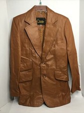 Vtg 70's Men's Brown Sport Coat LEATHER Jacket 2 Button Blazer Sz40 By Condor