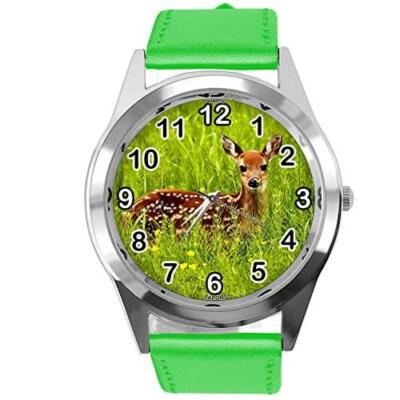 TAPORT Green Leather Round Watch for Deer Fans