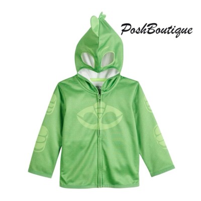 NWT Disney PJ Masks Gekko Boy Girl Costume Hoodie Jacket Mask 3T 4T Green 