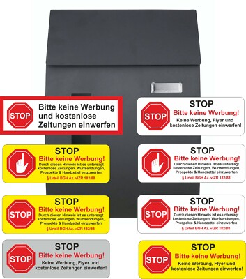 2x Briefkasten Aufkleber KEINE WERBUNG für Briefkästen Sticker Schild Hinweis