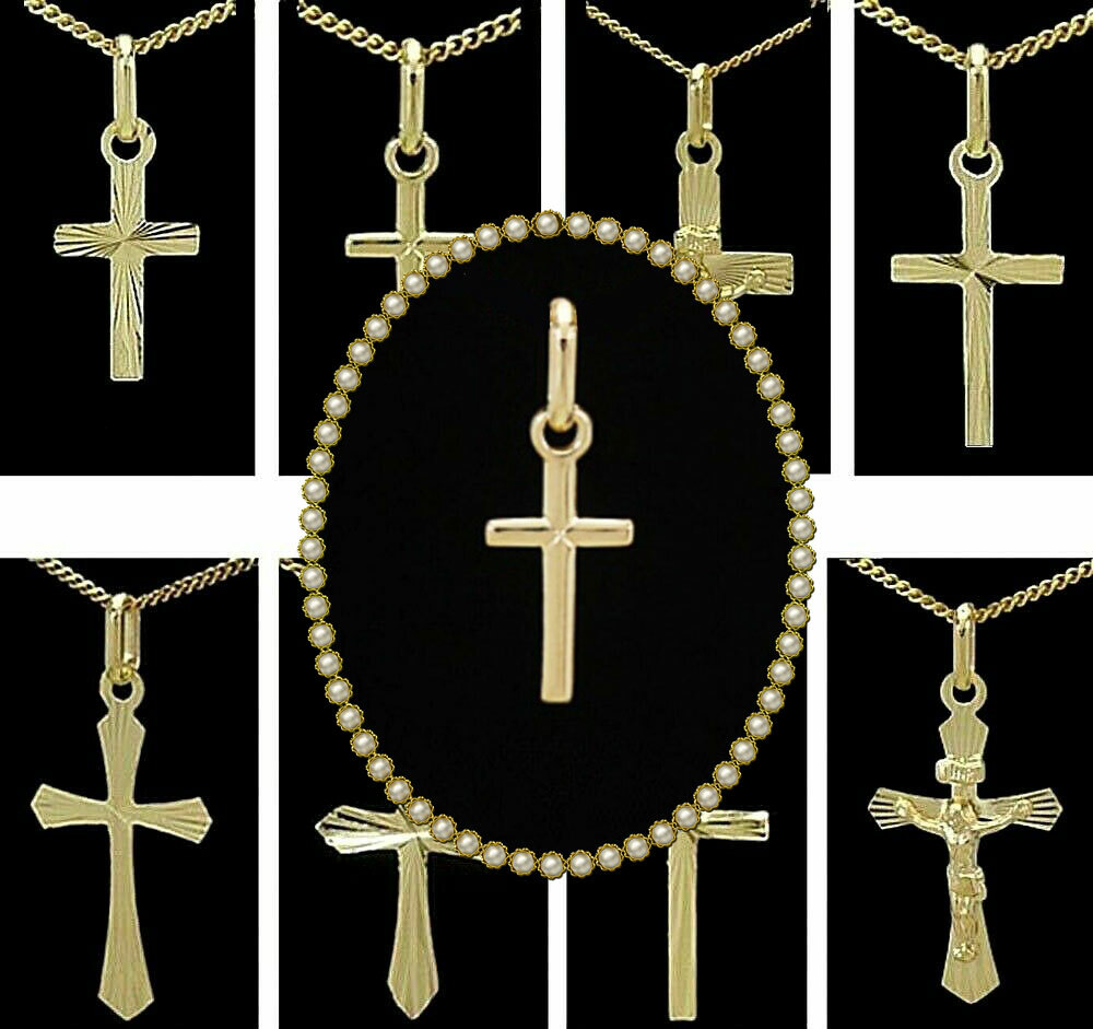 Kreuz Anhänger & Kette echt 333 Gold Damen Herren Kinder Schmuck Gold-Kreuz