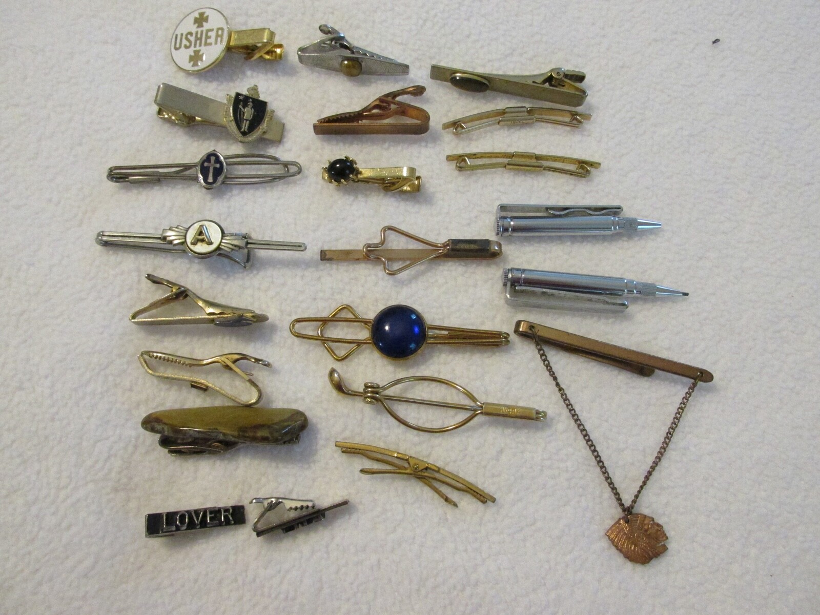 22 Vintage Tie Bars Assorted Names and Styles Gem