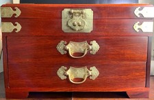 Chinese Vintage Rosewood Silk Lined Jewelry Chest,