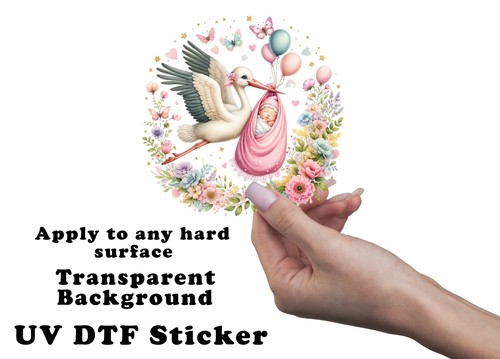 Baby Girl and Stork UV DTF Transparent Sticker / Decal - Picture 5 of 7