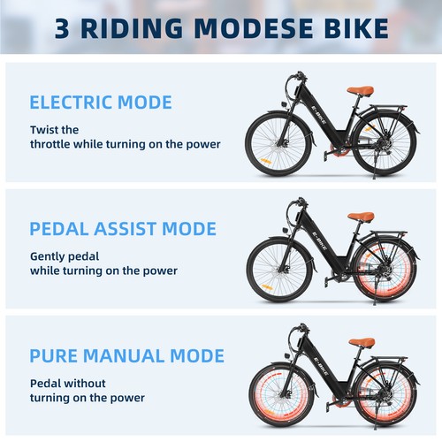 750W Ebike 26" Electric Bike Bicycle 25Mph CommuterTire Mountain Bikes Adults - Picture 3 of 8