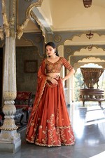 Fancy Look Rangoli Silk Orange Lehenga Choli With Dupatta For Functional Wear