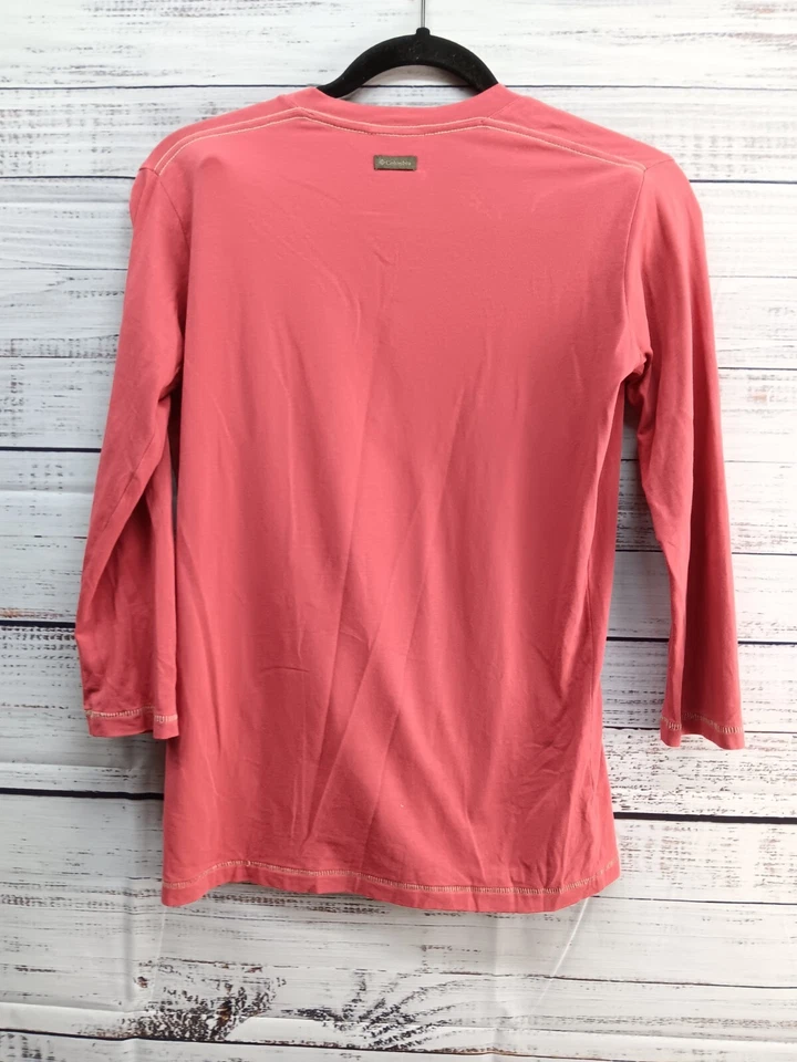 COLUMBIA футболка женщин размер маленький красный хлопок v-образным вырезом длинным рукавом - Изображение 2 из 4