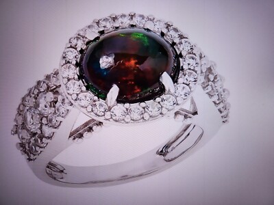 Colleen Lopez Ring Silber 925 Schwarz Opal & Zirkon Größe 9 Neu ohne Etikett