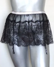 NWT Victorias Secret Lingerie Garter M/L Belt Skirt Bling Shine Strap Black Lace