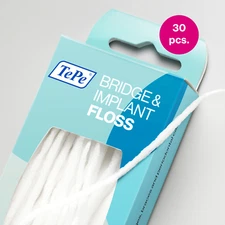TEPE Bridge & Implant Dental Floss - Thick, Flexible with Stiff Ends, 30 pcs