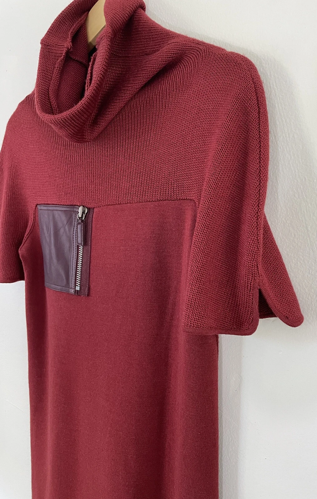 Abito donna Longchamp rosso marrone collo tartaruga maglione lana merino taglia M