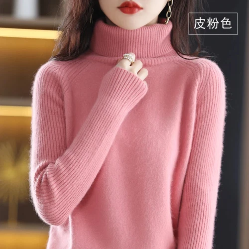 Herbst Winter Damen Pullover 100% Nerz Kaschmir High Neck Pulli Damen Oberteil - Bild 28 von 36