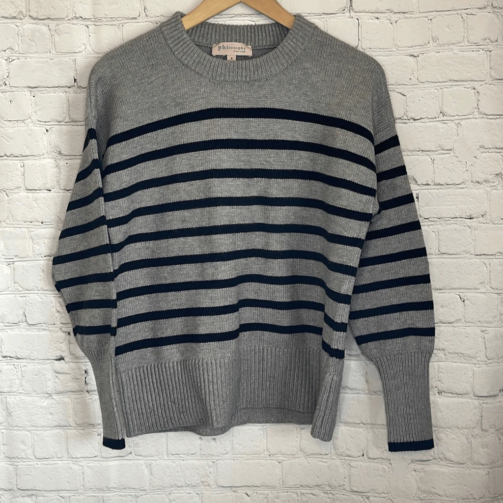 Grey and shop white striped sweater