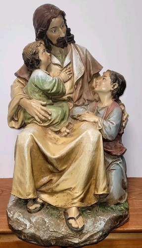 Huge "Jesus Loves The Little Children" 19” Resin Figure | Religious Statue