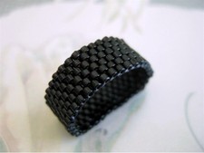 Beaded Peyote Ring in Red, Brown, Gold and Turquoise / Size 9 Seed Bead Ring