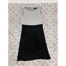 Pure Career Basics Silver Metallic Black Pleated Cocktail Dress Size 8 L