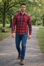 Levis Modern Fit Red Plaid Pearl Snap Western Cowboy Y2K Long Sleeve Shirt Men S