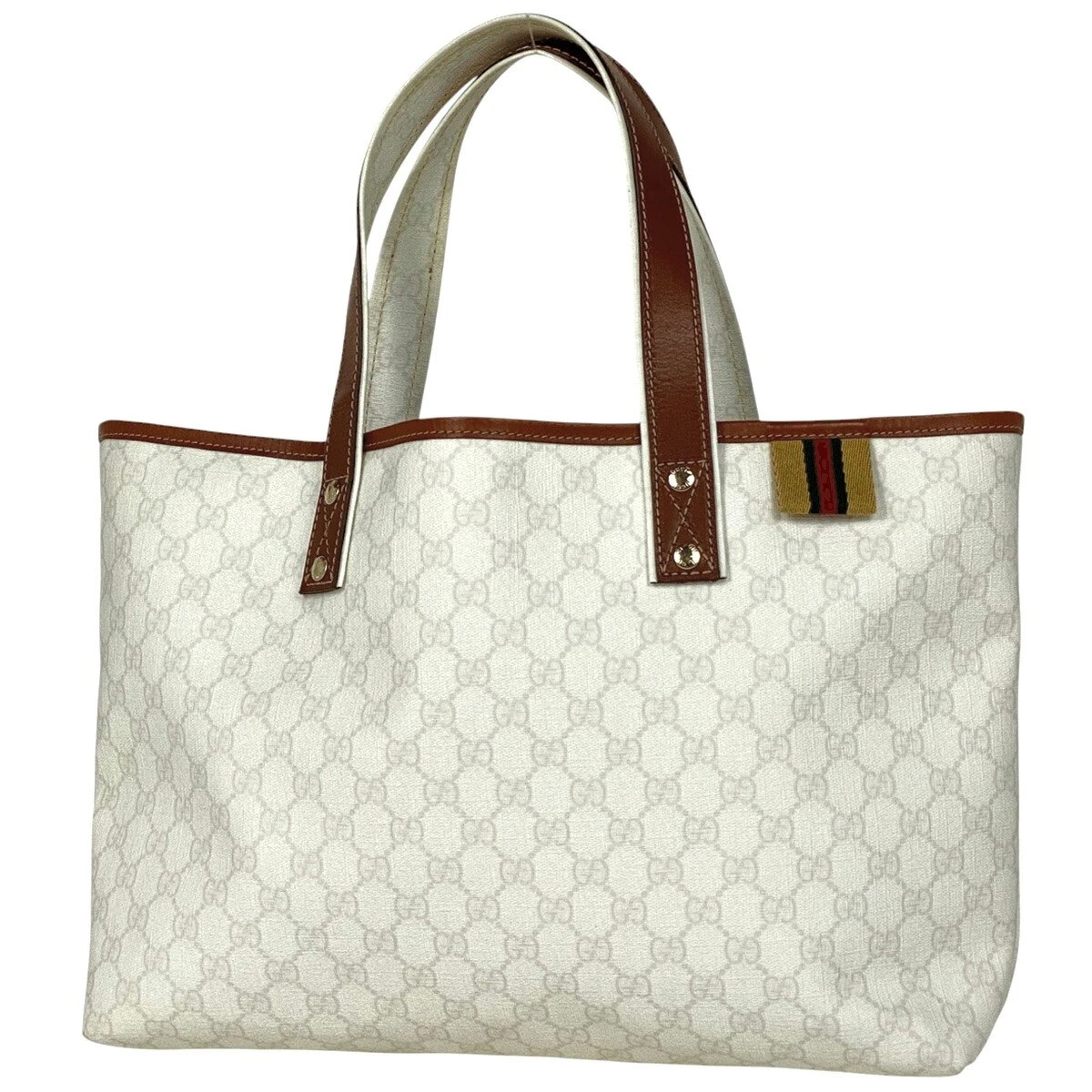 Borsa tote bag Gucci modello Gg borsetta tela rivestita bianco marrone 211134 donna usata