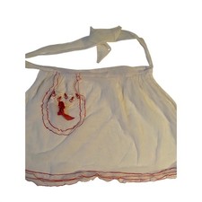 Vintage Red White Sheer 1950s Hostess Apron Embroidered Christmas Holiday