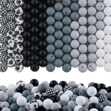 150Pcs Mixed Color 15mm Silicone Beads for Keychain Making, White Blac