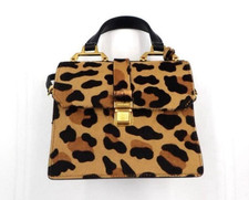 MIU MIU Leopard Ponyhair Calf Hair 2way Handbag Brown Black GHW Dust Bag