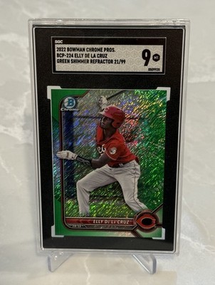 2022 Bowman Chrome Elly De La Cruz Prospect Green Shimmer Refractor 21/99 SGC 9
