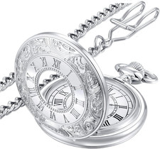 Vintage Pocket Watch Roman Numerals Scale Quartz Pocket Watches with Chain Chris