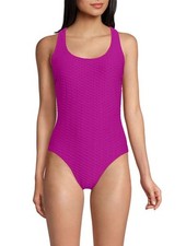  NWT Women's Texture Tugless X-Back One Piece Swimsuit Blue Size 16