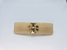 Tory Burch Small Kira Neutral Hair Barrette w/Gold Logo Accessory Retail 128