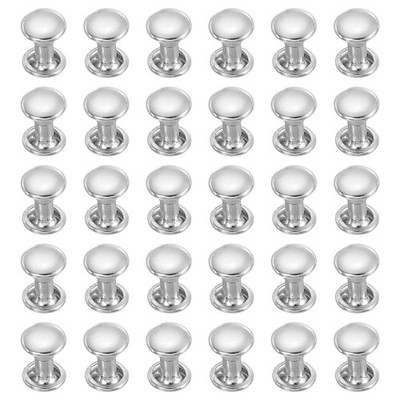 100 Sätze Leder Nieten doppelt 6x8mm rund Metall silber