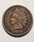1906 Indian Head Cent 1c Circulated Penny, Fine F Details - Exact Coin Shown
