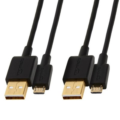 Amazon Basics USB-A to Micro USB Cable 2-Pack 6ft 480Mbps Gold-Plated Black