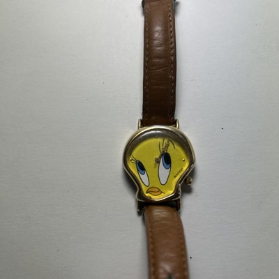 Vintage 1997 Tweety Bird Face Armitron Leather Watch -not Tested