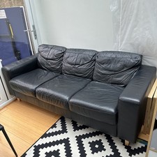 IKEA Black  Leather Three Seat Sofa For Living And Kitchen