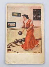 Vintage Postcard Victorian Woman Bowling Long Dress High Heeled Shoes c. 1900